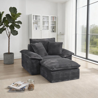 Saxum Oversized Corduroy Chaise Lounge with Ottoman - Boneless Cloud-Like Sofa Bed
