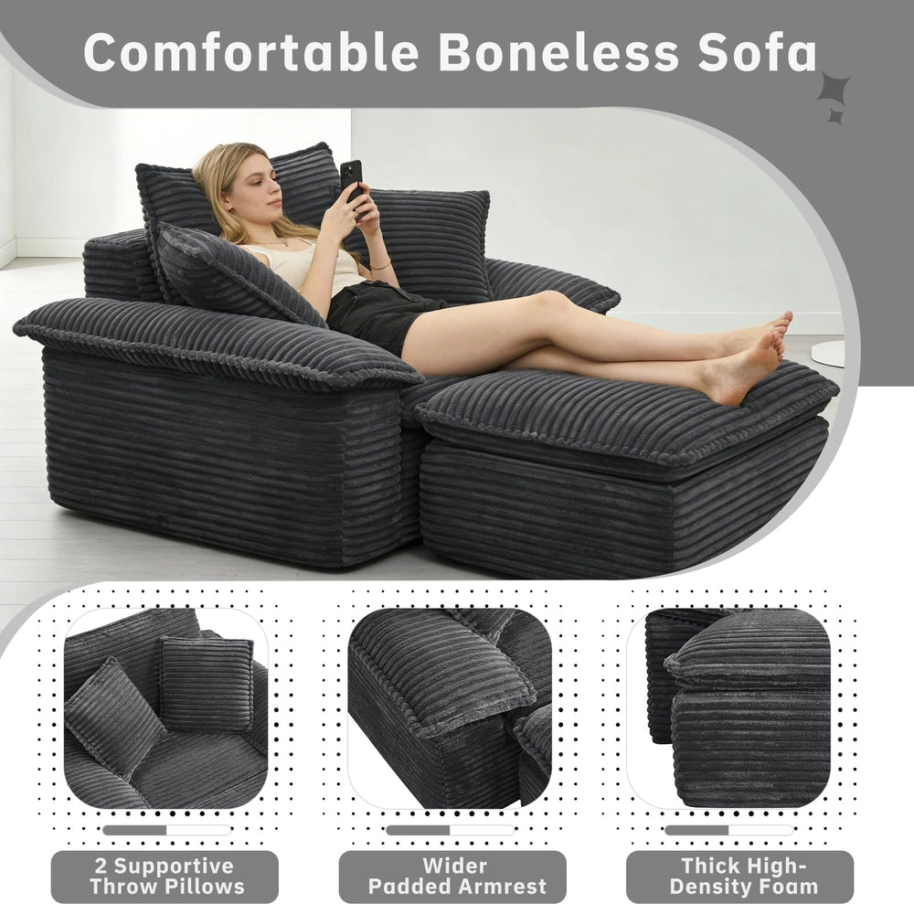 Saxum Oversized Corduroy Chaise Lounge with Ottoman - Boneless Cloud-Like Sofa Bed