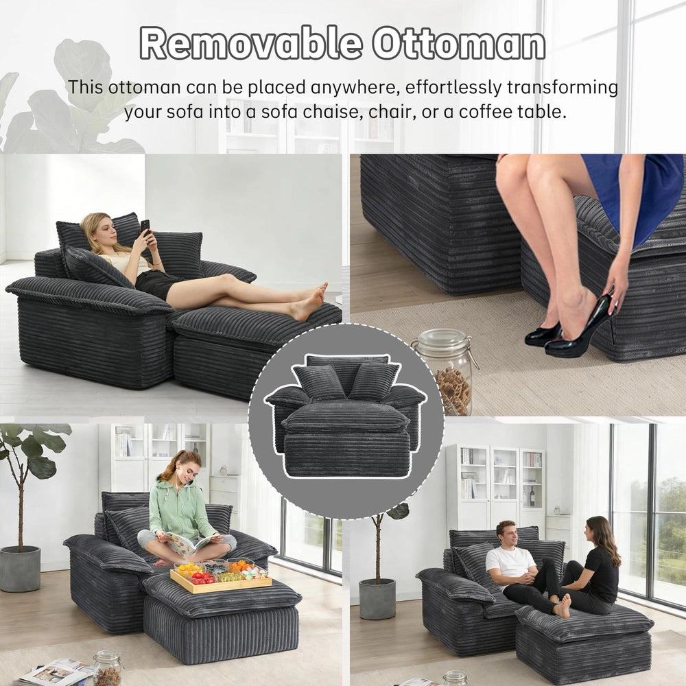 Saxum Oversized Corduroy Chaise Lounge with Ottoman - Boneless Cloud-Like Sofa Bed