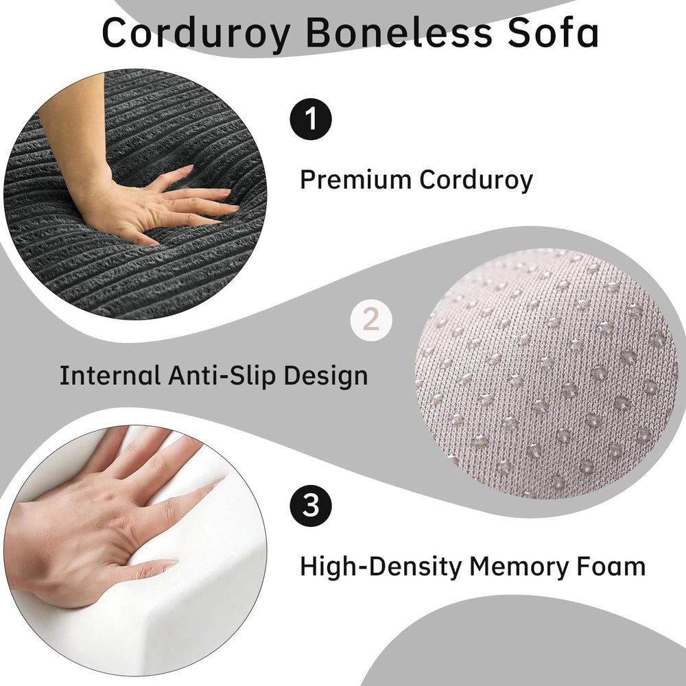 Saxum Oversized Corduroy Chaise Lounge with Ottoman - Boneless Cloud-Like Sofa Bed