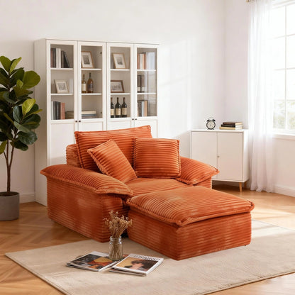 Saxum Oversized Corduroy Chaise Lounge with Ottoman - Boneless Cloud-Like Sofa Bed