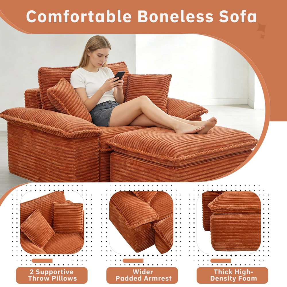 Saxum Oversized Corduroy Chaise Lounge with Ottoman - Boneless Cloud-Like Sofa Bed