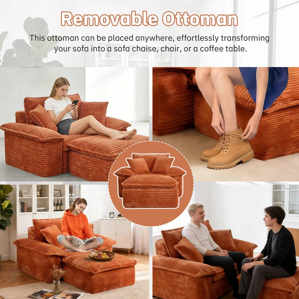 Saxum Oversized Corduroy Chaise Lounge with Ottoman - Boneless Cloud-Like Sofa Bed
