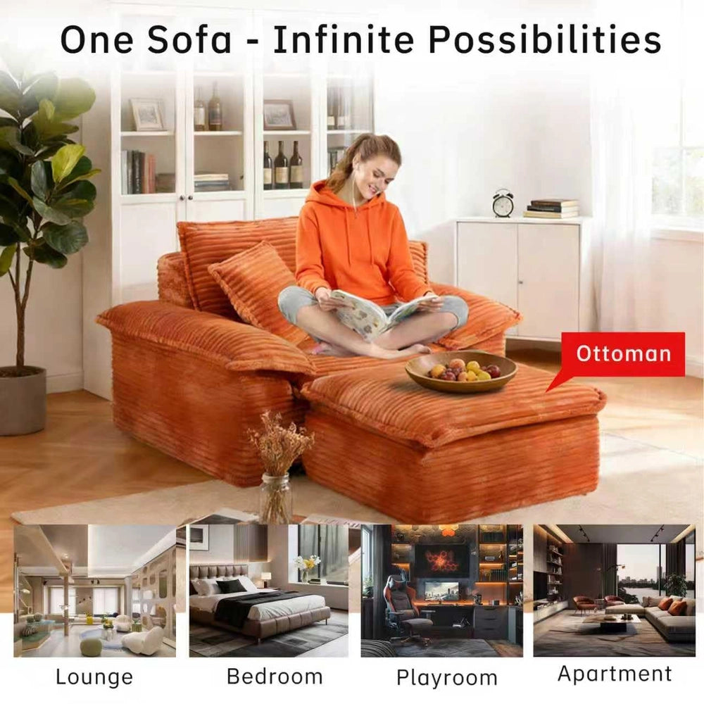 Saxum Oversized Corduroy Chaise Lounge with Ottoman - Boneless Cloud-Like Sofa Bed