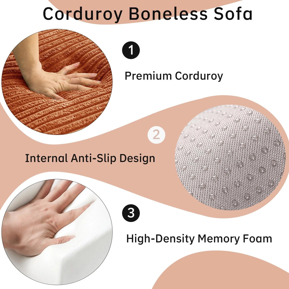 Saxum Oversized Corduroy Chaise Lounge with Ottoman - Boneless Cloud-Like Sofa Bed