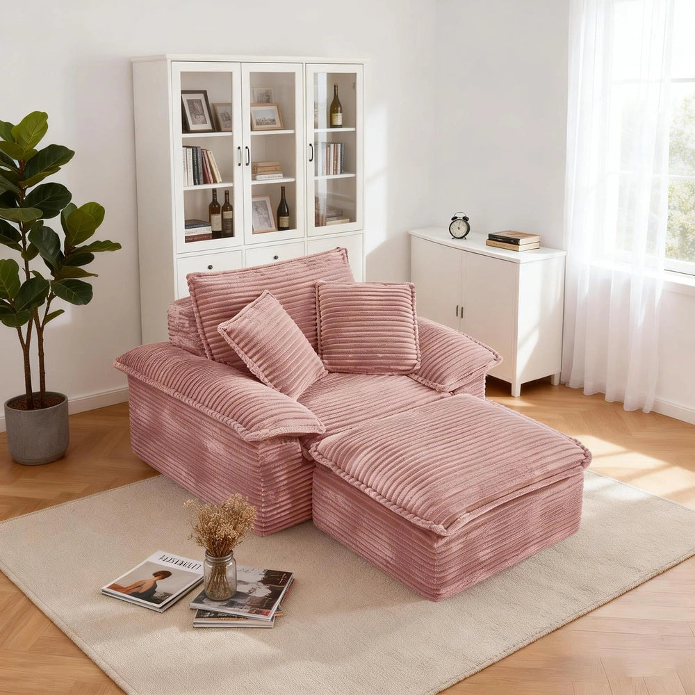 Saxum Oversized Corduroy Chaise Lounge with Ottoman - Boneless Cloud-Like Sofa Bed