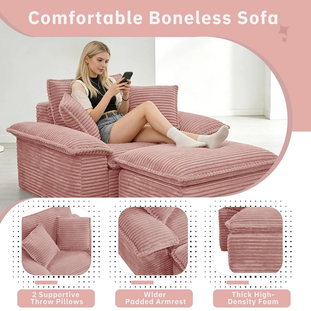 Saxum Oversized Corduroy Chaise Lounge with Ottoman - Boneless Cloud-Like Sofa Bed