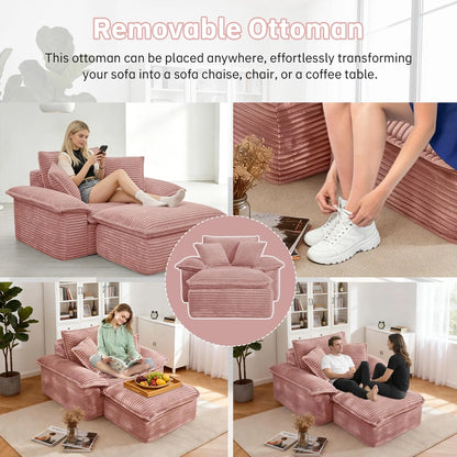 Saxum Oversized Corduroy Chaise Lounge with Ottoman - Boneless Cloud-Like Sofa Bed
