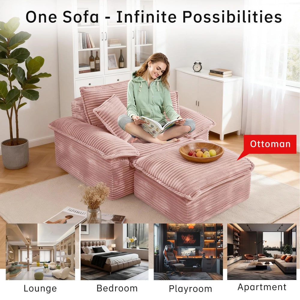 Saxum Oversized Corduroy Chaise Lounge with Ottoman - Boneless Cloud-Like Sofa Bed