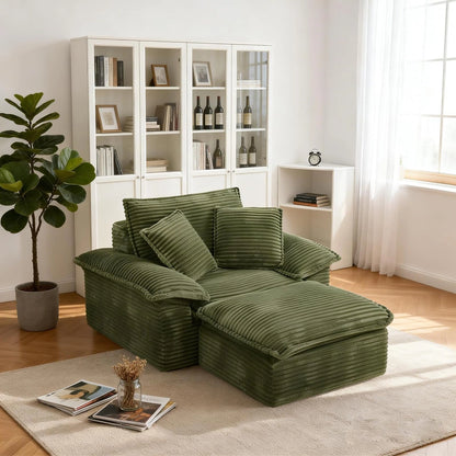 Saxum Oversized Corduroy Chaise Lounge with Ottoman - Boneless Cloud-Like Sofa Bed