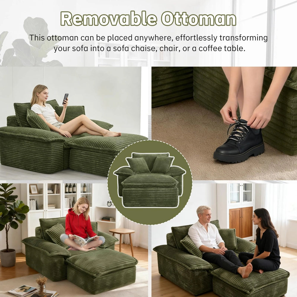 Saxum Oversized Corduroy Chaise Lounge with Ottoman - Boneless Cloud-Like Sofa Bed