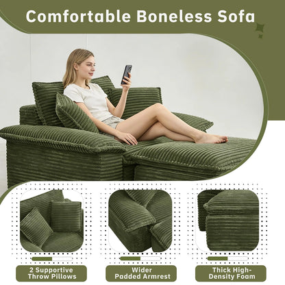 Saxum Oversized Corduroy Chaise Lounge with Ottoman - Boneless Cloud-Like Sofa Bed