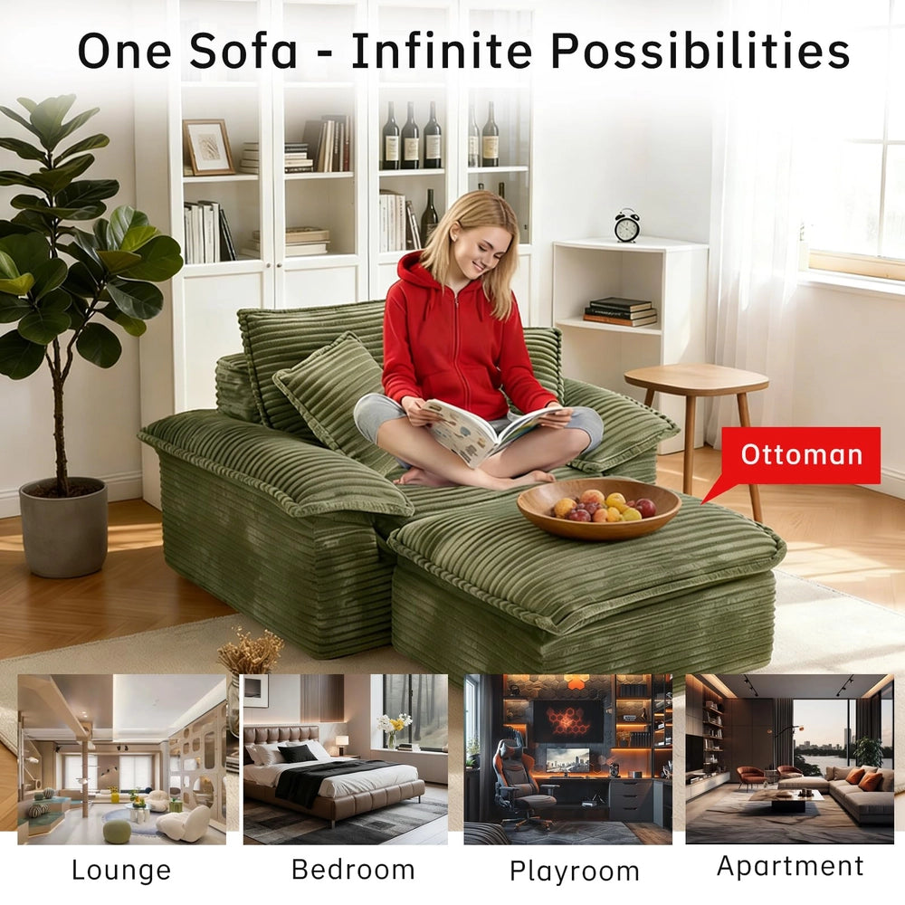 Saxum Oversized Corduroy Chaise Lounge with Ottoman - Boneless Cloud-Like Sofa Bed