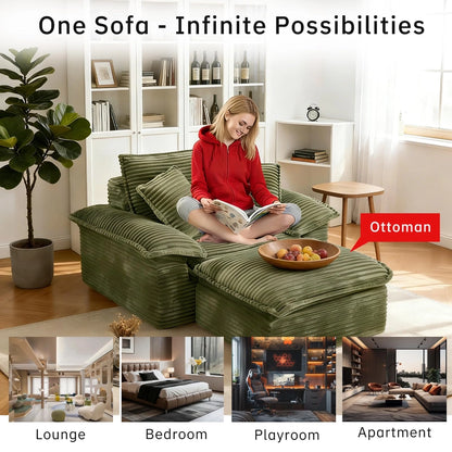 Saxum Oversized Corduroy Chaise Lounge with Ottoman - Boneless Cloud-Like Sofa Bed