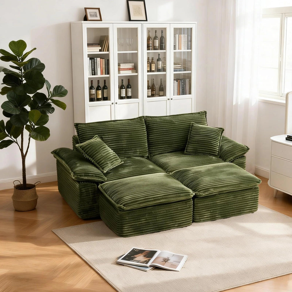 Saxum Oversized Corduroy Chaise Lounge with Ottoman - Boneless Cloud-Like Sofa Bed