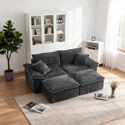 Saxum Oversized Corduroy Chaise Lounge with Ottoman - Boneless Cloud-Like Sofa Bed