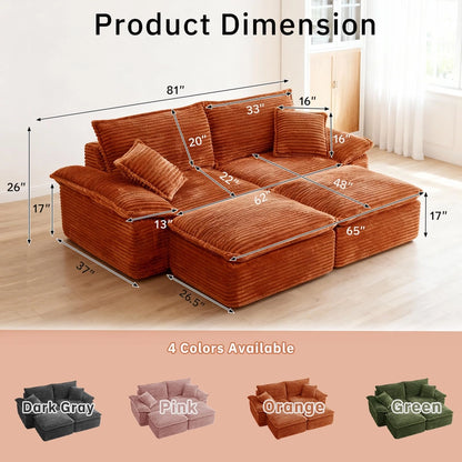 Saxum Oversized Corduroy Chaise Lounge with Ottoman - Boneless Cloud-Like Sofa Bed