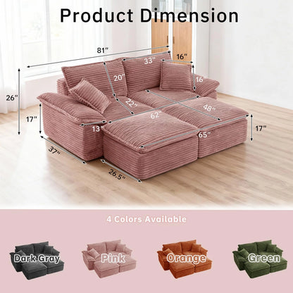 Saxum Oversized Corduroy Chaise Lounge with Ottoman - Boneless Cloud-Like Sofa Bed