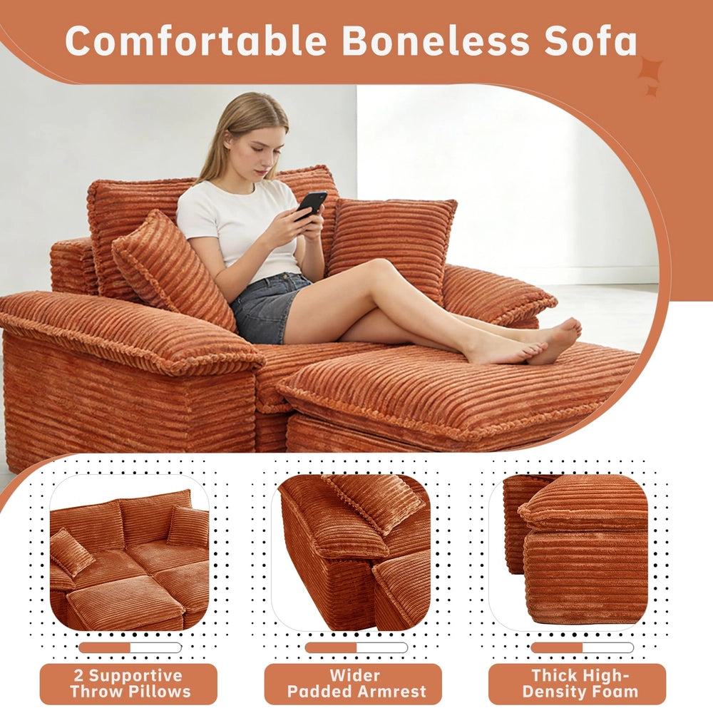 Saxum Oversized Corduroy Chaise Lounge with Ottoman - Boneless Cloud-Like Sofa Bed