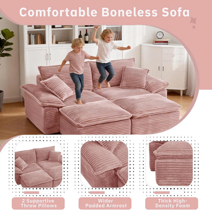 Saxum Oversized Corduroy Chaise Lounge with Ottoman - Boneless Cloud-Like Sofa Bed