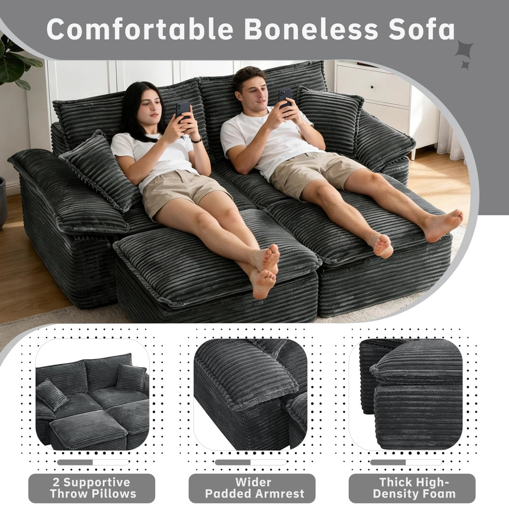 Saxum Oversized Corduroy Chaise Lounge with Ottoman - Boneless Cloud-Like Sofa Bed