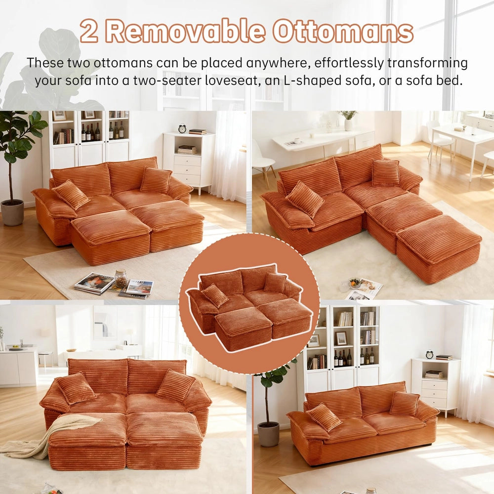 Saxum Oversized Corduroy Chaise Lounge with Ottoman - Boneless Cloud-Like Sofa Bed