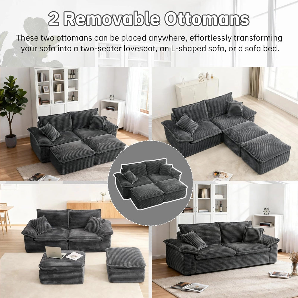 Saxum Oversized Corduroy Chaise Lounge with Ottoman - Boneless Cloud-Like Sofa Bed