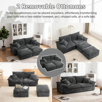 Saxum Oversized Corduroy Chaise Lounge with Ottoman - Boneless Cloud-Like Sofa Bed