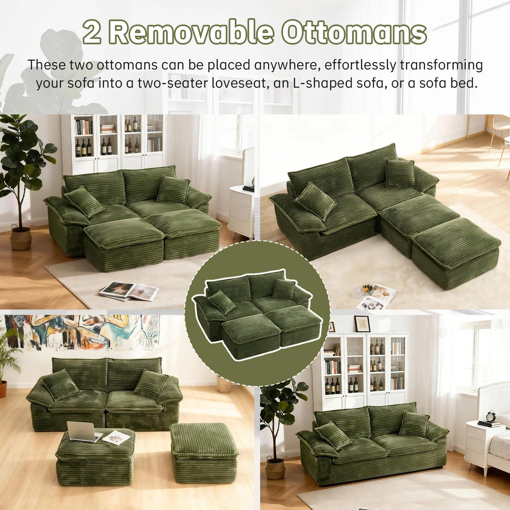 Saxum Oversized Corduroy Chaise Lounge with Ottoman - Boneless Cloud-Like Sofa Bed