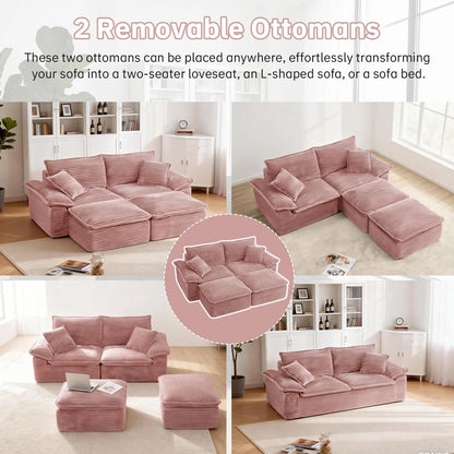 Saxum Oversized Corduroy Chaise Lounge with Ottoman - Boneless Cloud-Like Sofa Bed