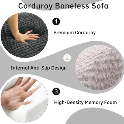 Saxum Oversized Corduroy Chaise Lounge with Ottoman - Boneless Cloud-Like Sofa Bed