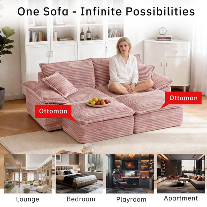 Saxum Oversized Corduroy Chaise Lounge with Ottoman - Boneless Cloud-Like Sofa Bed
