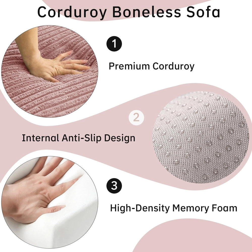 Saxum Oversized Corduroy Chaise Lounge with Ottoman - Boneless Cloud-Like Sofa Bed