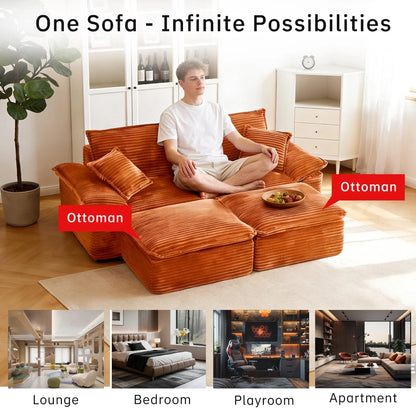 Saxum Oversized Corduroy Chaise Lounge with Ottoman - Boneless Cloud-Like Sofa Bed