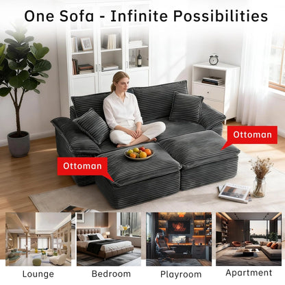 Saxum Oversized Corduroy Chaise Lounge with Ottoman - Boneless Cloud-Like Sofa Bed