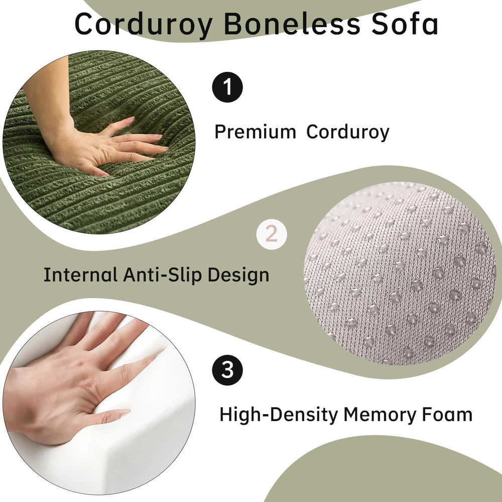 Saxum Oversized Corduroy Chaise Lounge with Ottoman - Boneless Cloud-Like Sofa Bed