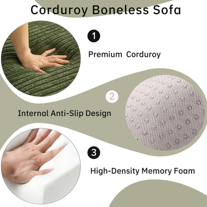 Saxum Oversized Corduroy Chaise Lounge with Ottoman - Boneless Cloud-Like Sofa Bed