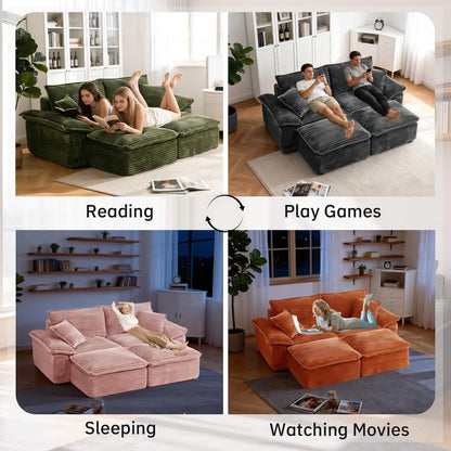 Saxum Oversized Corduroy Chaise Lounge with Ottoman - Boneless Cloud-Like Sofa Bed