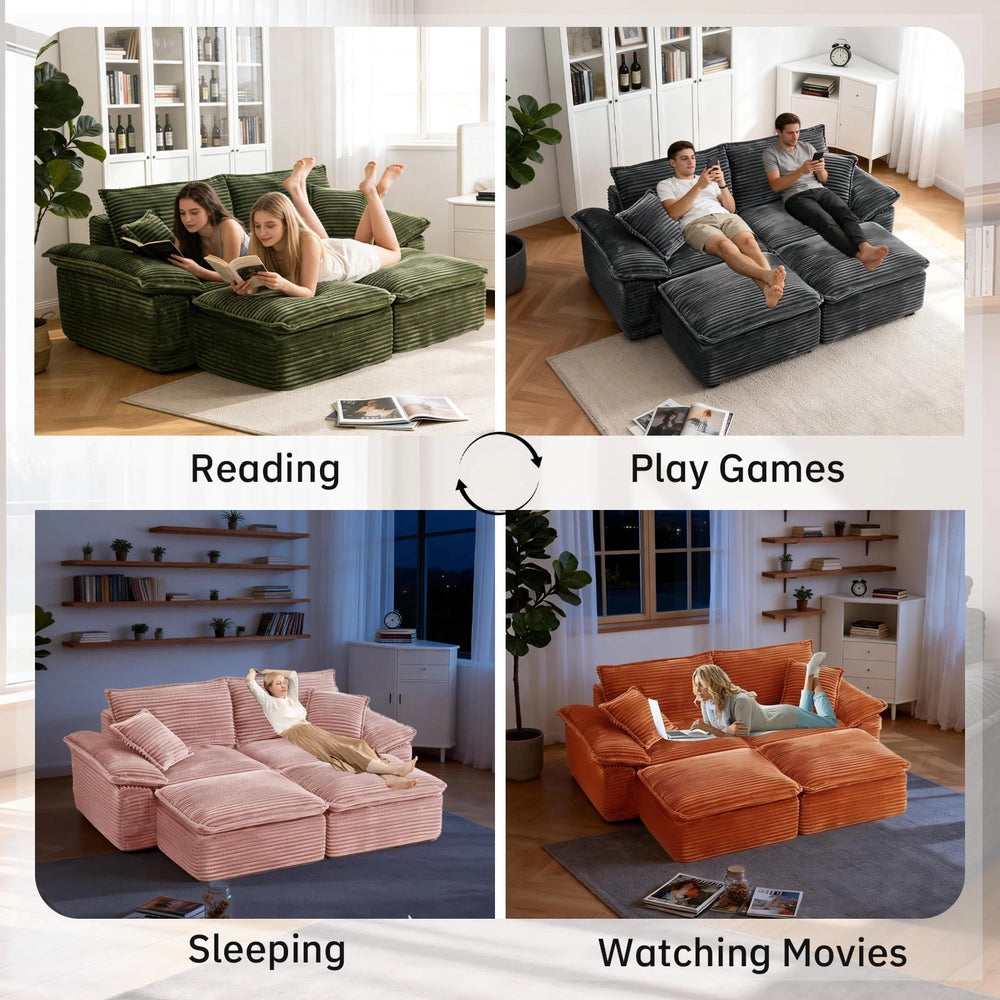 Saxum Oversized Corduroy Chaise Lounge with Ottoman - Boneless Cloud-Like Sofa Bed