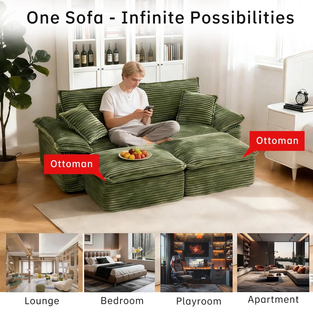 Saxum Oversized Corduroy Chaise Lounge with Ottoman - Boneless Cloud-Like Sofa Bed